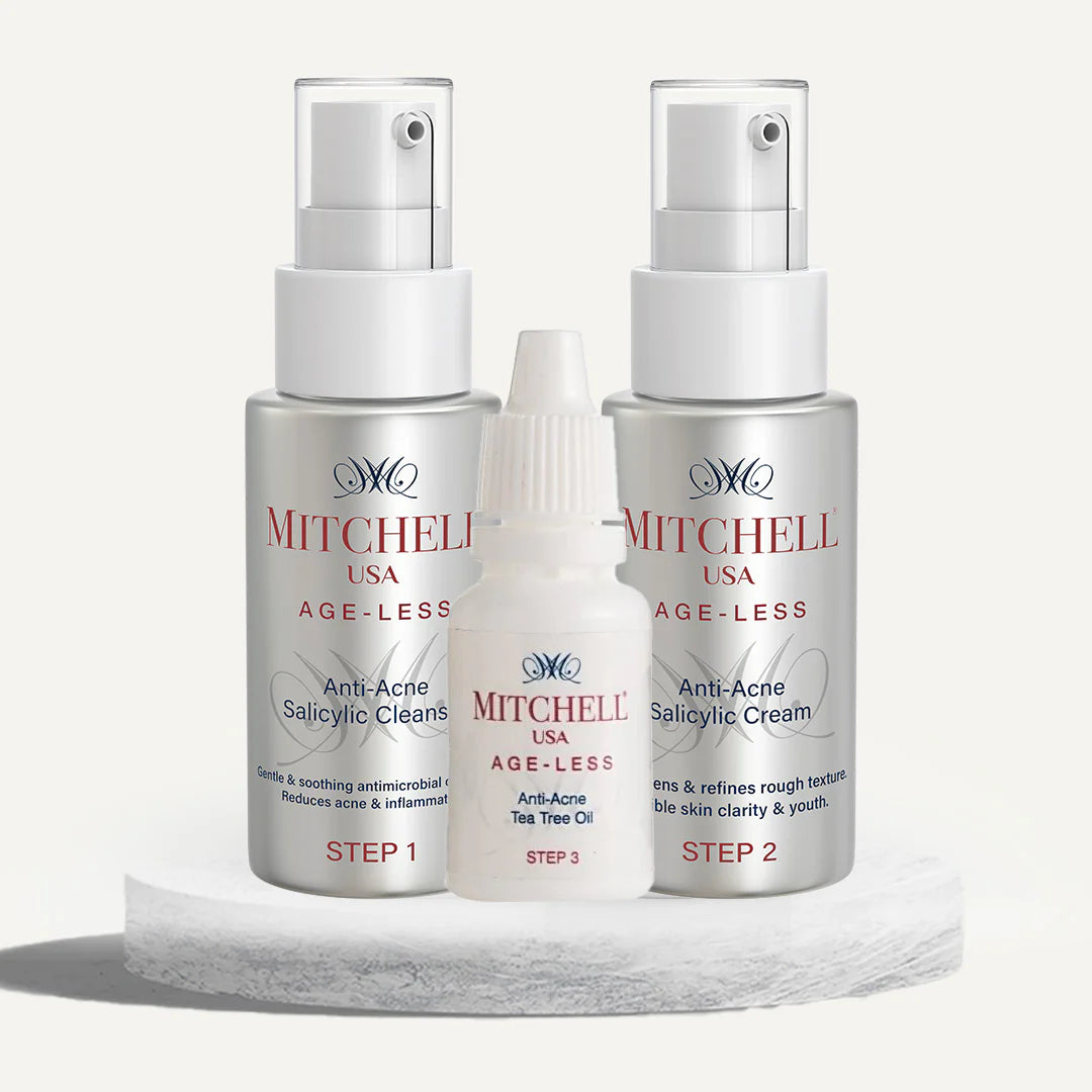 Mitchell AGE-LESS Acne + Anti-Aging Regimen (Cleanser + Cream + Tea Tree Oil) (50ml + 50ml + 6ml)