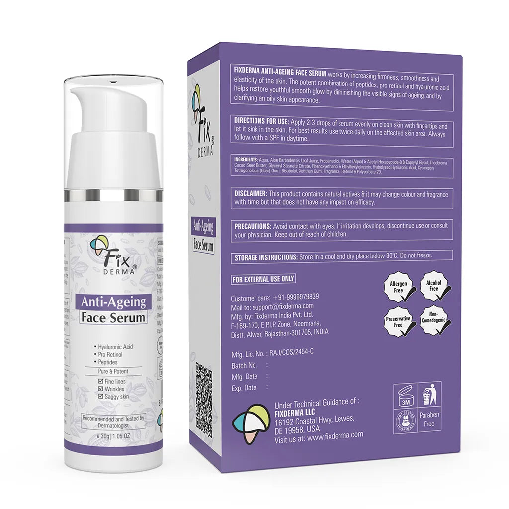 Fix Derma - Hyaluronic Acid Serum & Pro Retinol - Anti Ageing Face Serum (15g)