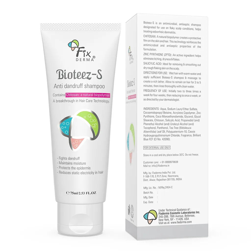 Fix Derma -1% Salicylic Acid, 2% Zinc Pyrithione, 2% Chitosan, Bioteez-S -Anti Dandruff Shampoo (75mL)