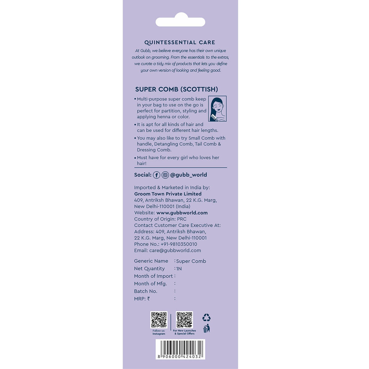 Groom Town PVT. LTD Scottish Super Hair Comb