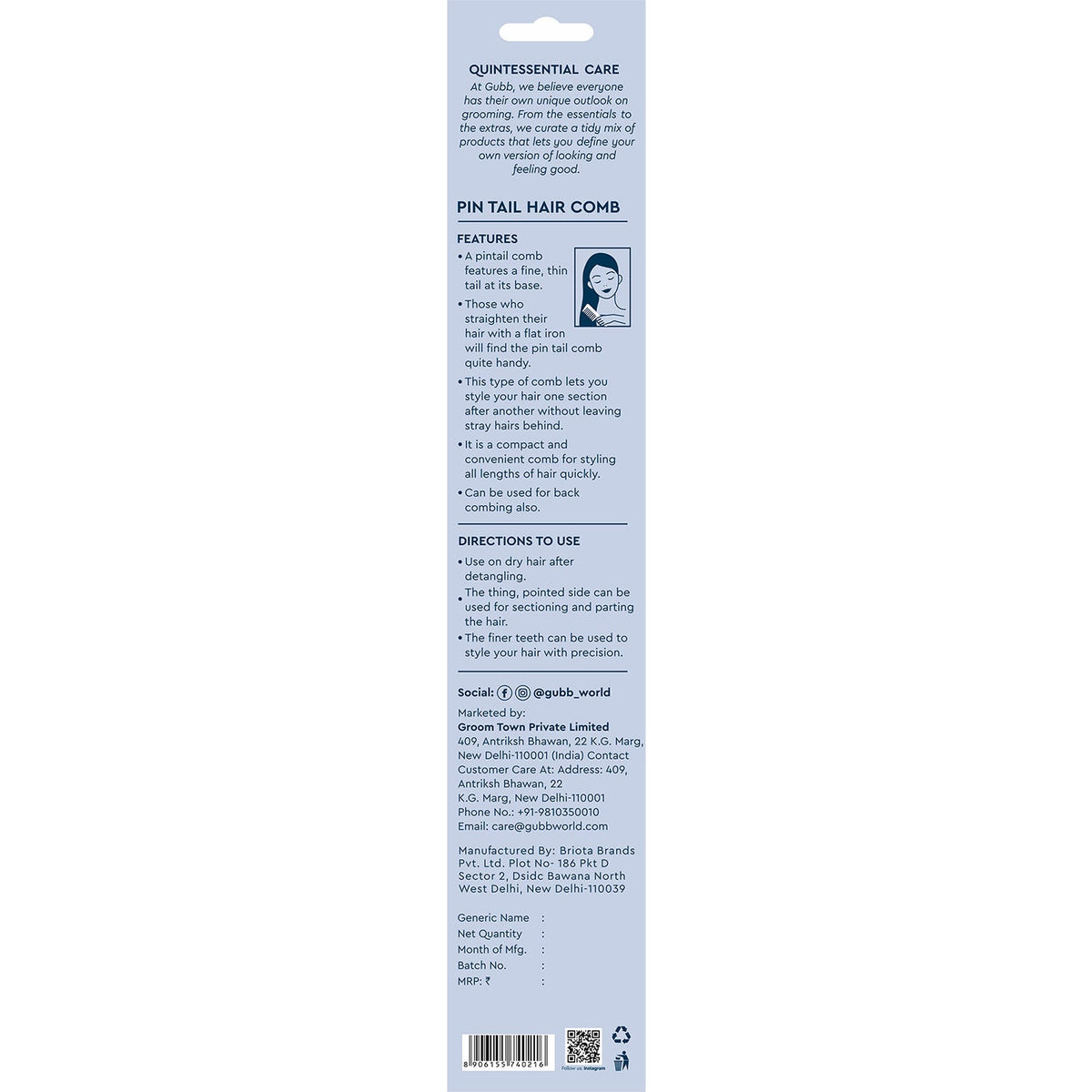 Groom Town Pvt. Pvt. Santorini Hues Pin Tail Hair Comb