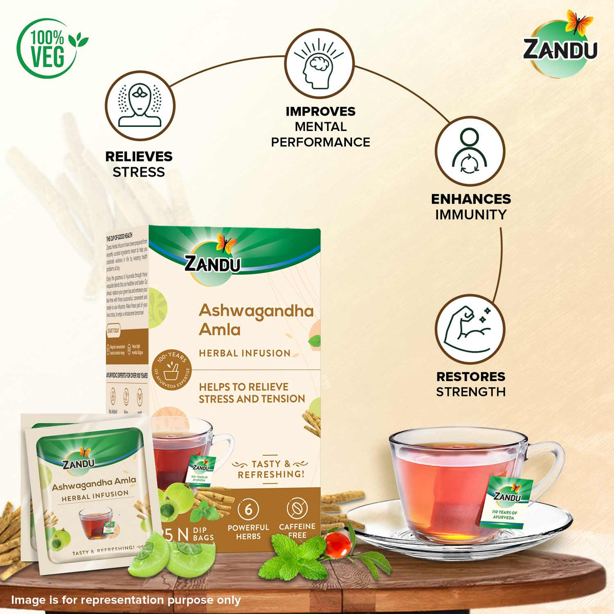 Zandu-O Caffeine-free Bedtime Tea - Ashwagandha Amla 25 Teabags X 2U