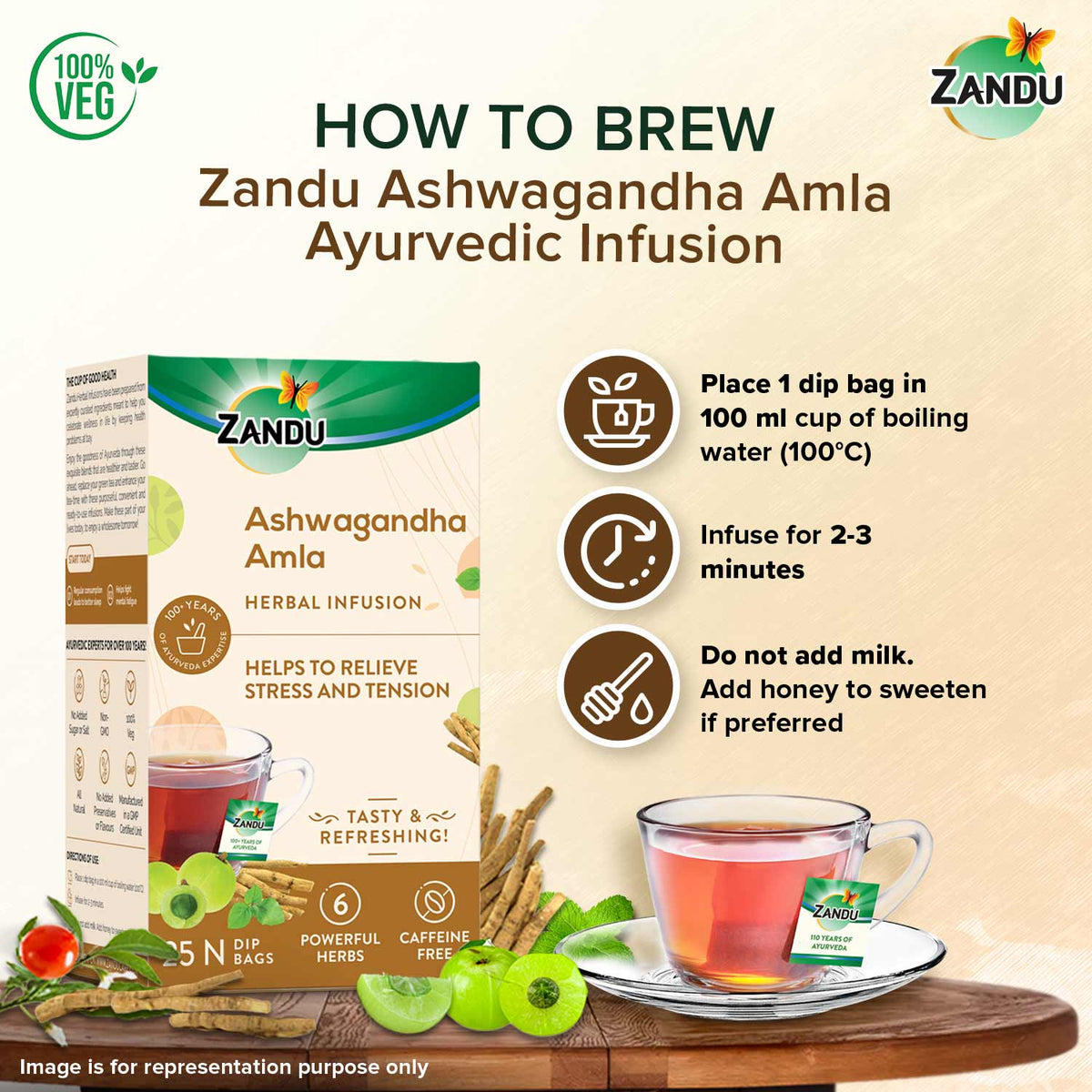 Zandu-O Caffeine-free Bedtime Tea - Ashwagandha Amla 25 Teabags X 2U