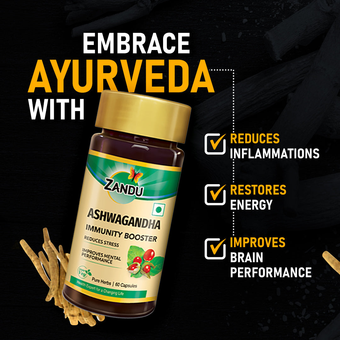 Zandu-O Daily Calm - Reduce Stress with Pure Ashwagandha Root Extract 60 N Caps x 2U