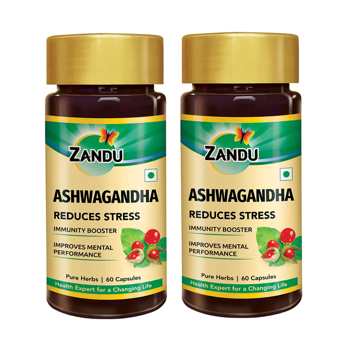 Zandu-O Daily Calm - Reduce Stress with Pure Ashwagandha Root Extract 60 N Caps x 2U