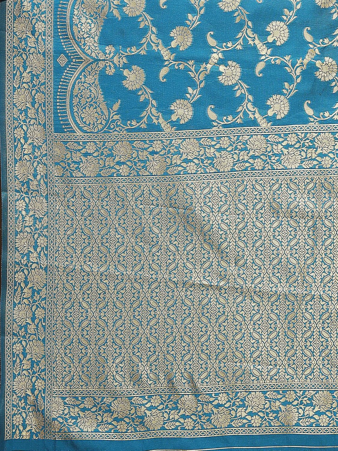 Sidhidata Women's Kanjivaram Banarasi Jacquard Silk Saree With Blouse Piece (Free Size) Sky Blue
