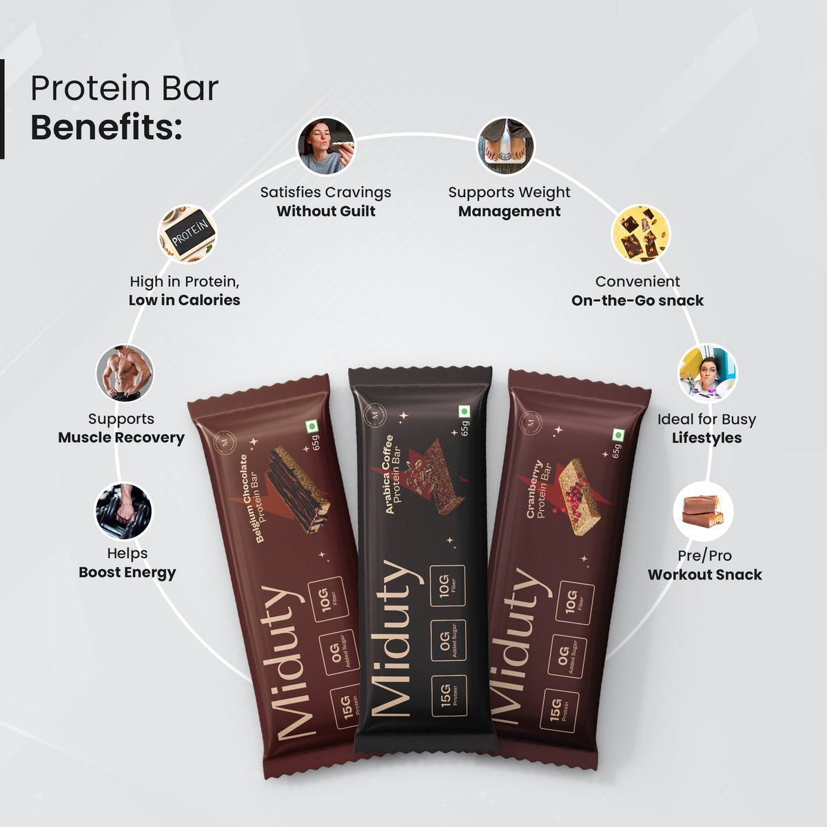 Miduty Protein Bars - Pack of 3 Cranberry 1, Coffee 1, Chocolate 1