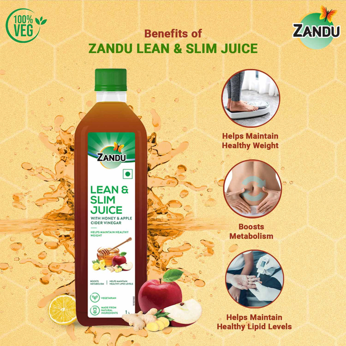Zandu-O Lean & Slim Weight Management ACV-Lemon-Honey Juice 1L