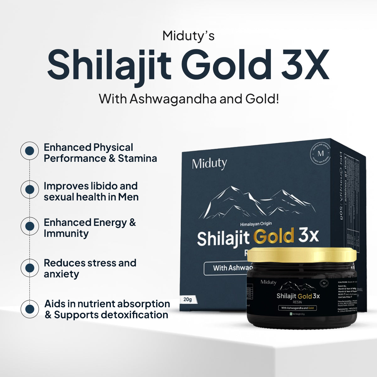 Miduty Shilajit Gold 3X - For Men | Testosterone Booster
