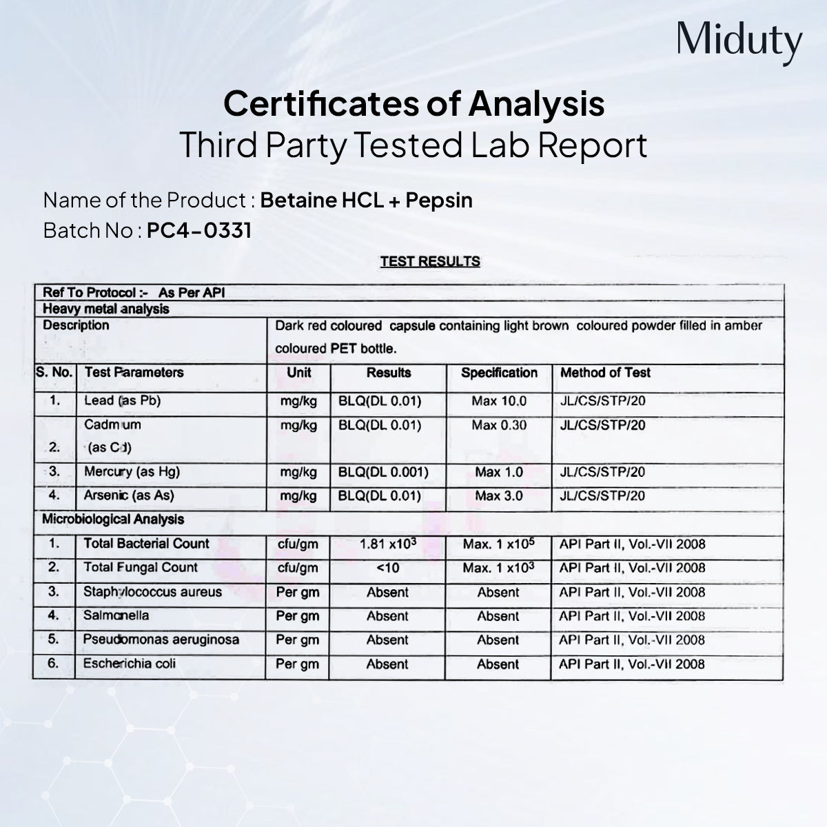 Miduty Betaine HCL + Pepsin