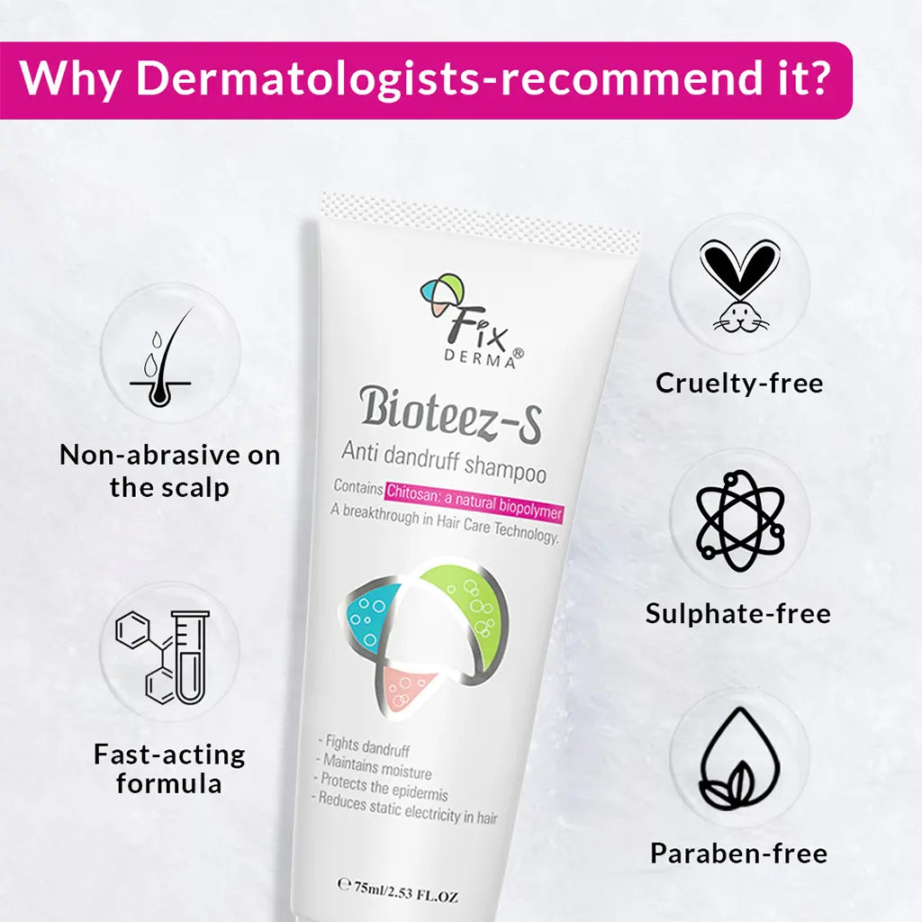 Fix Derma -1% Salicylic Acid, 2% Zinc Pyrithione, 2% Chitosan, Bioteez-S -Anti Dandruff Shampoo (75mL)
