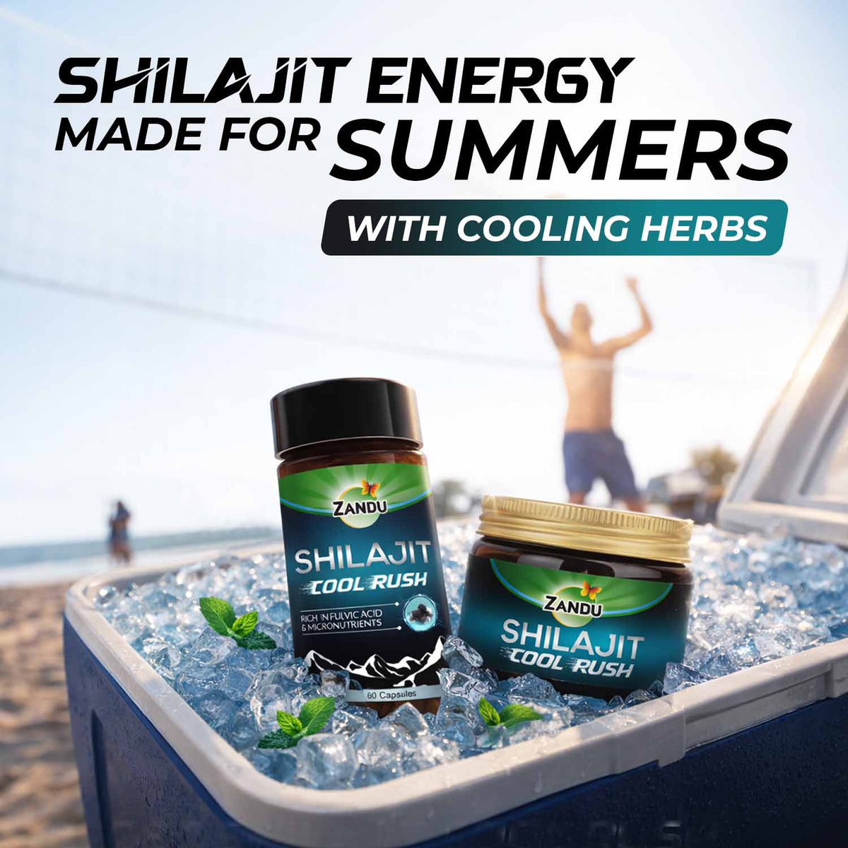 Zandu-P Zandu Shilajit Cool Rush for Hot Weather Workouts (Pack of 2) 60 N Caps X 2U
