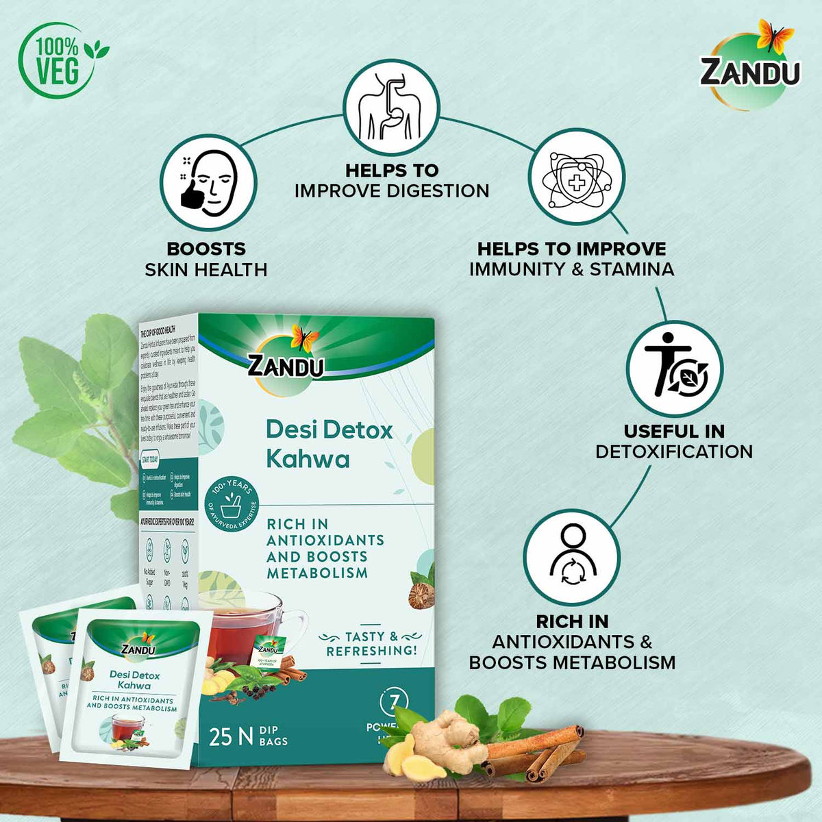 Zandu-O Zandu Desi Detox Kahwa Tea 25 Teabags X 2U