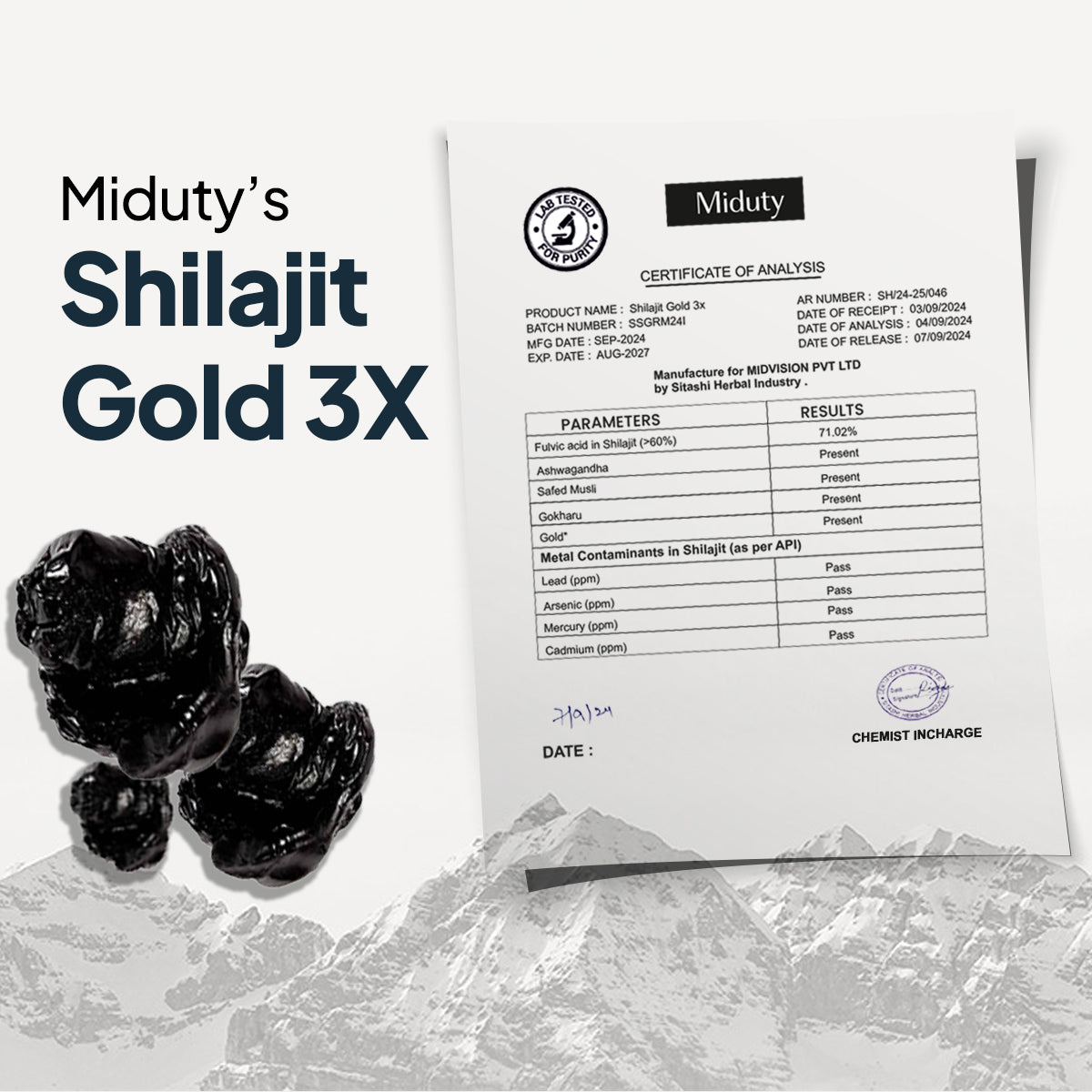 Miduty Shilajit Gold 3X - For Men | Testosterone Booster