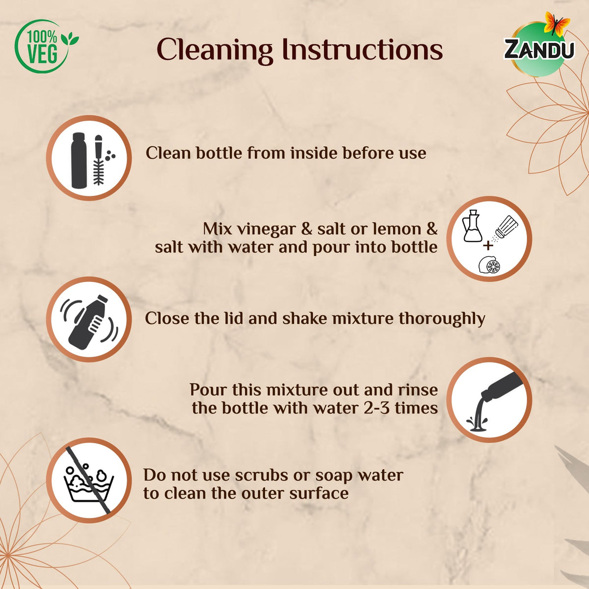 Zandu-O Copper Bottle - Alkalises Water & Kills 99% Microbes Plain Copper (950ml)