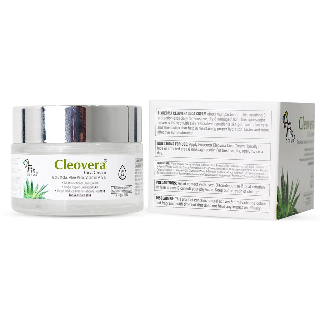 Fix Derma - Cleovera Cica Cream Gotu Kola, Vitamin A, Vitamin E And Aloe Vera Face Cream (50g)