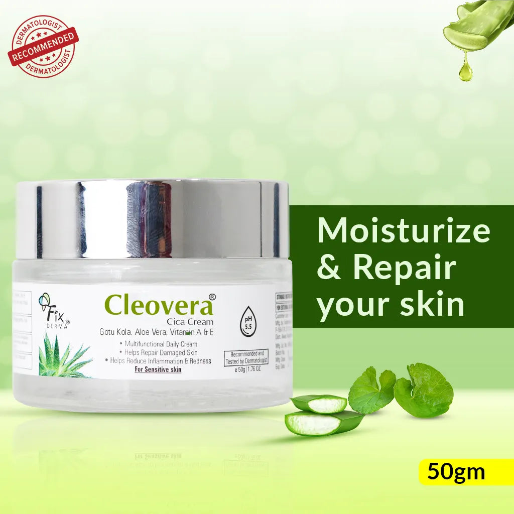 Fix Derma - Cleovera Cica Cream Gotu Kola, Vitamin A, Vitamin E And Aloe Vera Face Cream (50g)