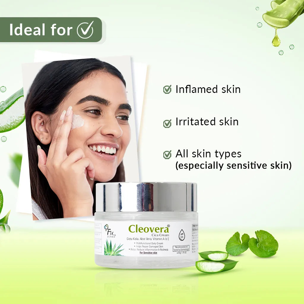 Fix Derma - Cleovera Cica Cream Gotu Kola, Vitamin A, Vitamin E And Aloe Vera Face Cream (50g)