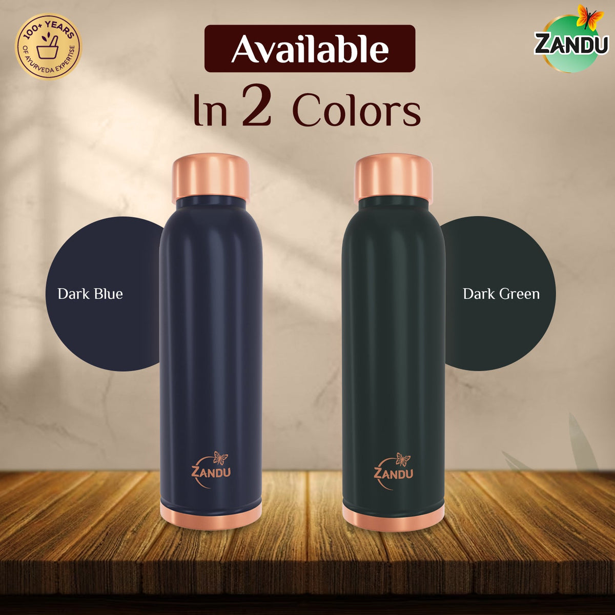 Zandu-O Copper Bottle - Alkalises Water & Kills 99% Microbes Plain Copper (950ml)