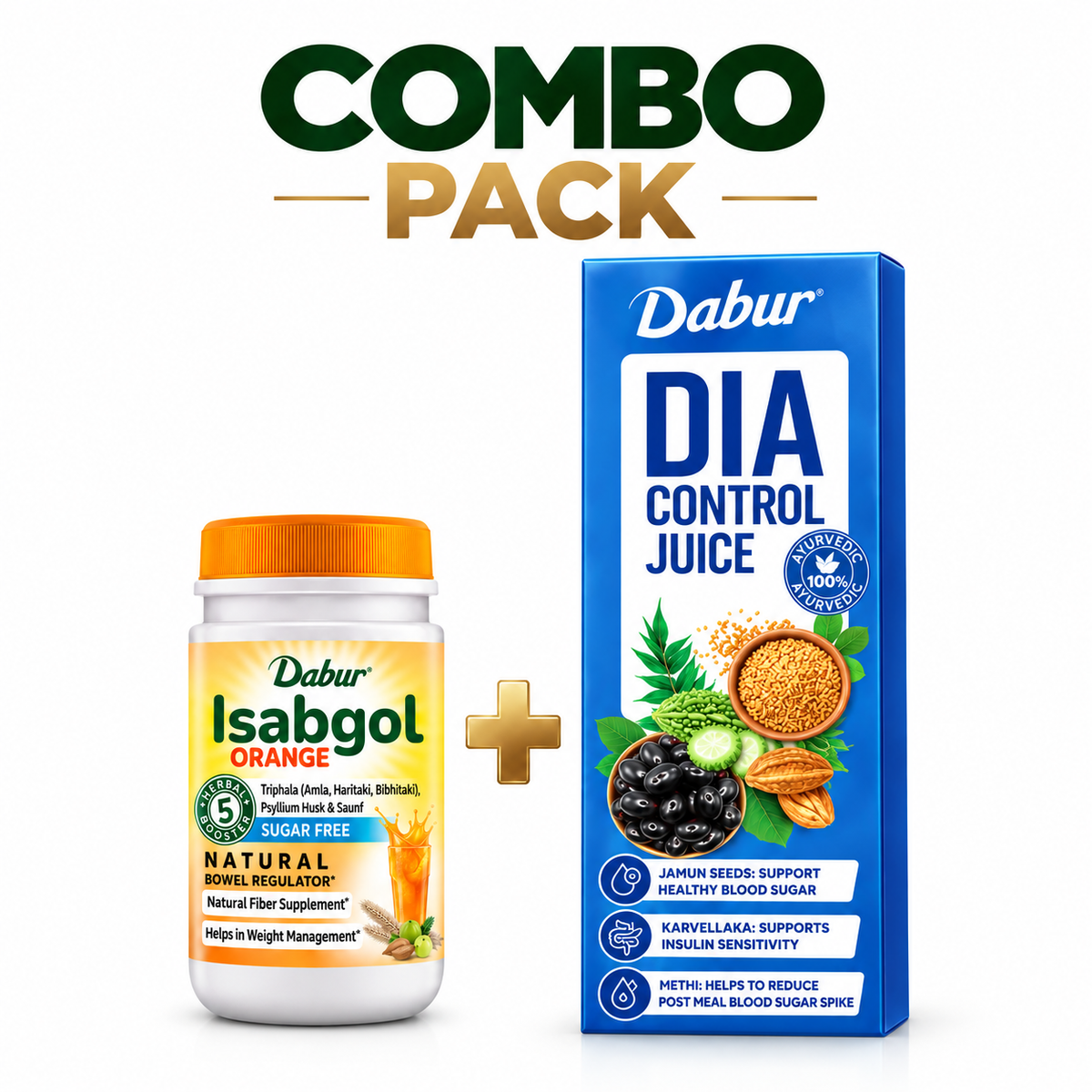 Dabur Dia Control Juice 1ltr & Isabgol Orange 100g Combo Pack