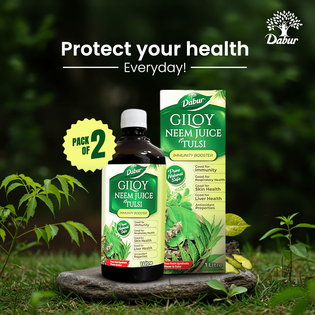 Dabur Giloy Neem Tulsi Juice for Immunity, Respiratory, Skin & Liver Health Pack of 2 (1L)