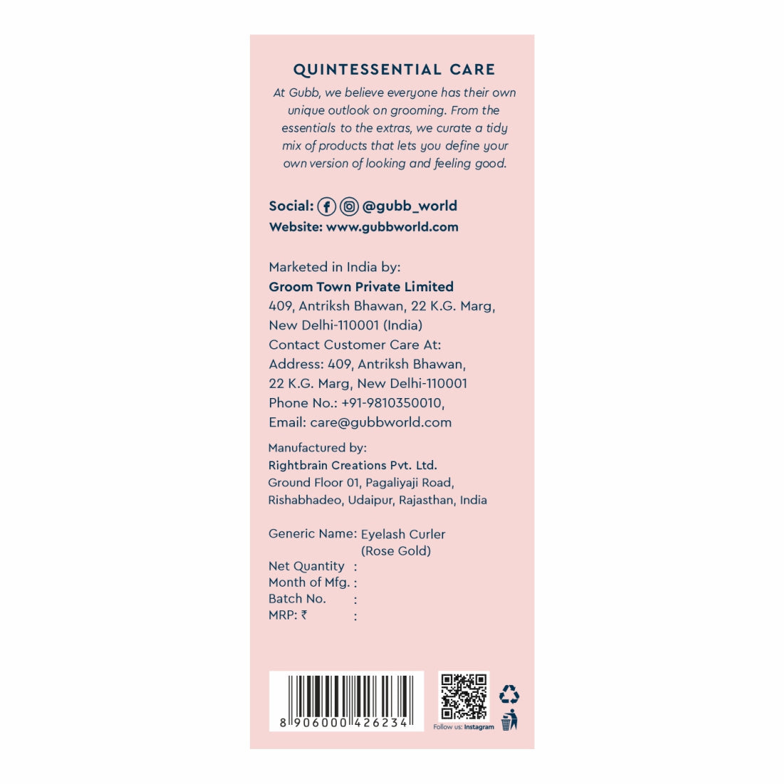GUBB WORLD EYELASH CURLER ROSE GOLD