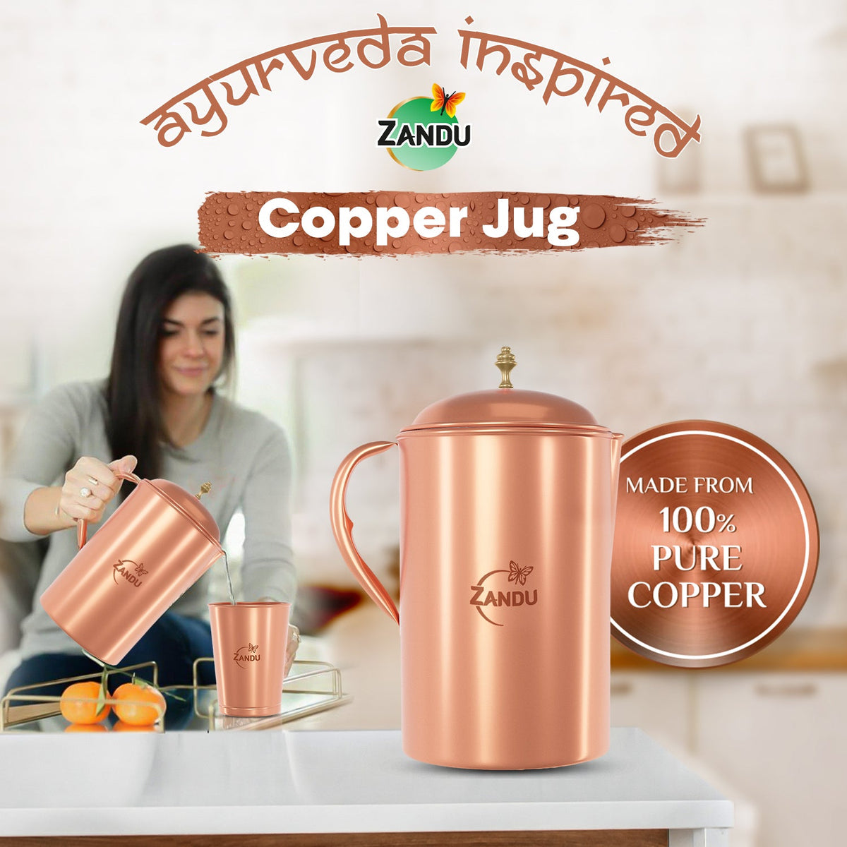 Zandu-O Zandu Copper Water Jug (2L) 1U