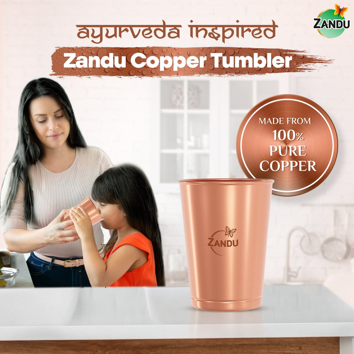 Zandu-O Zandu Copper Glasses (2 Tumblers) 2 Glasses