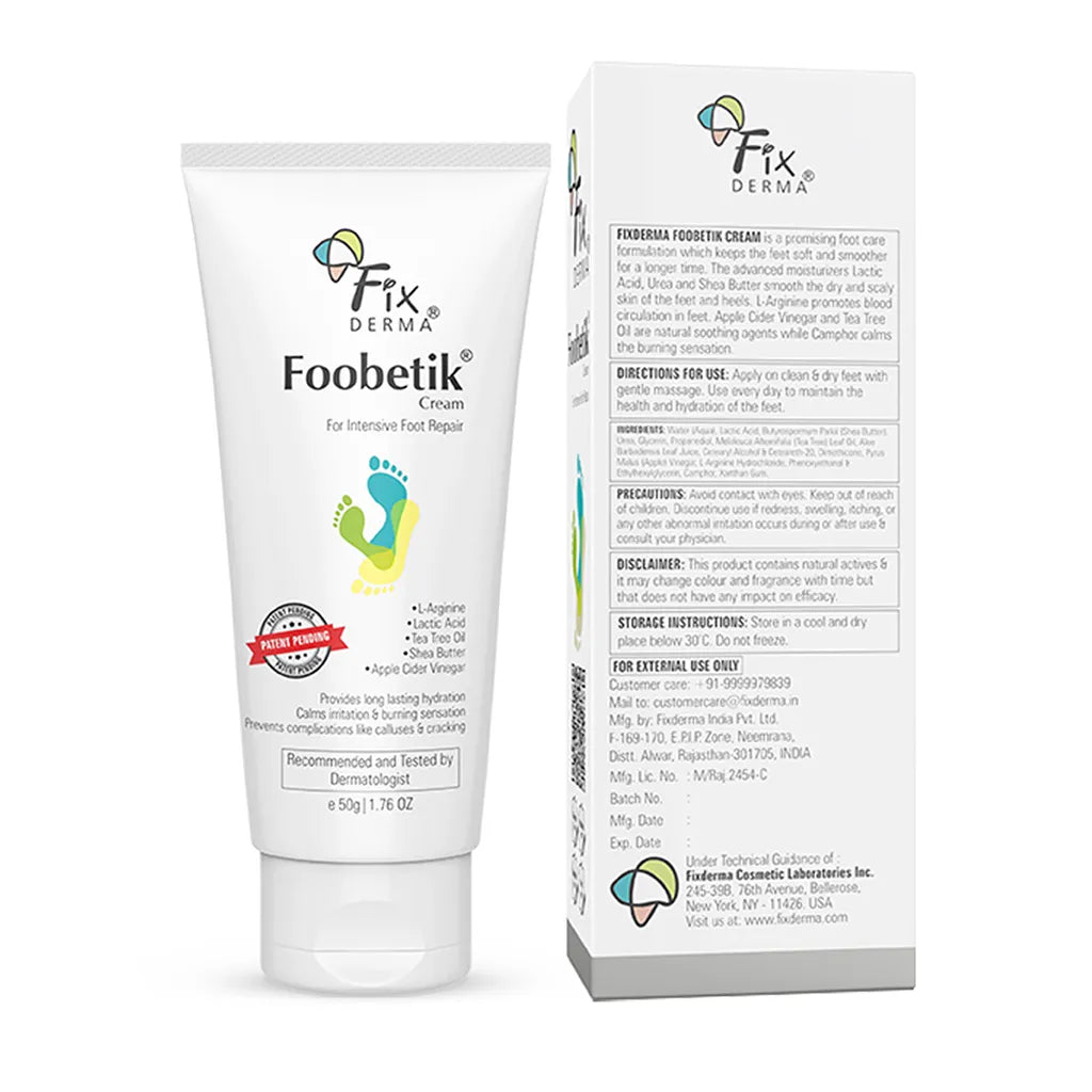 Fix Derma - Foobetik Foot Cream – Dry & Cracked Heels Cream  9% Lactic Acid, 1.5% Apple Cider Vinegar, 4% Tea Tree Oil (50g)