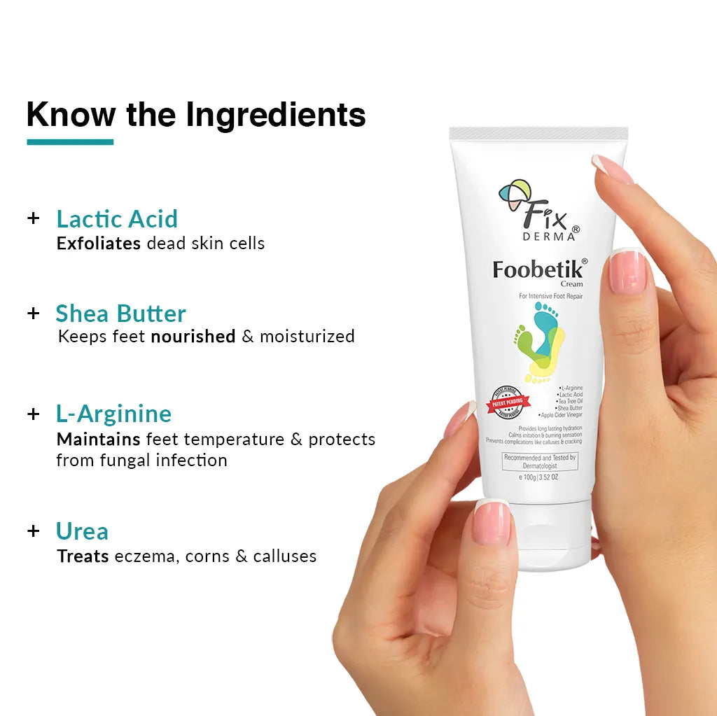 Fix Derma - Foobetik Foot Cream – Dry & Cracked Heels Cream  9% Lactic Acid, 1.5% Apple Cider Vinegar, 4% Tea Tree Oil (50g)