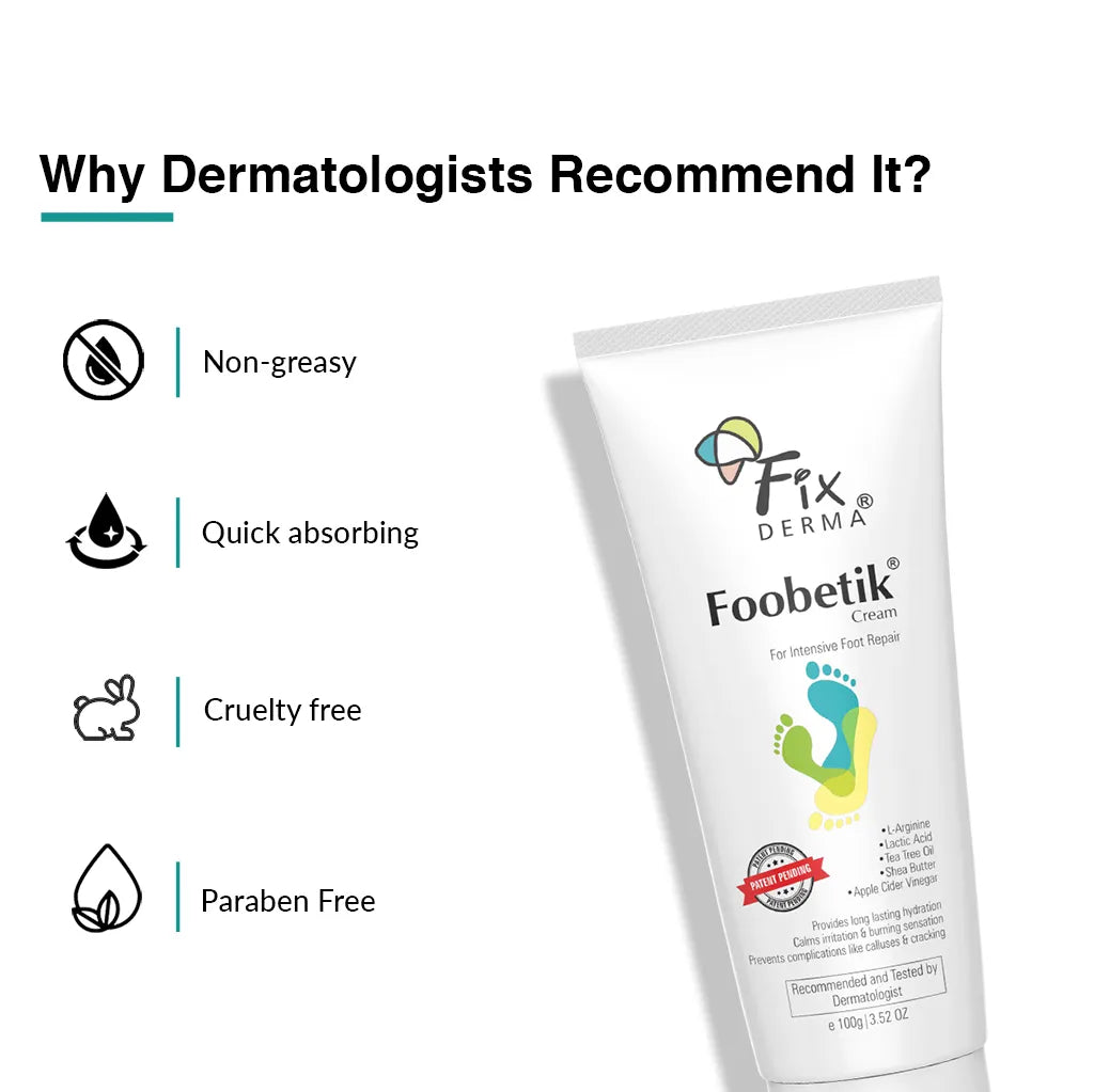 Fix Derma - Foobetik Foot Cream – Dry & Cracked Heels Cream  9% Lactic Acid, 1.5% Apple Cider Vinegar, 4% Tea Tree Oil (50g)