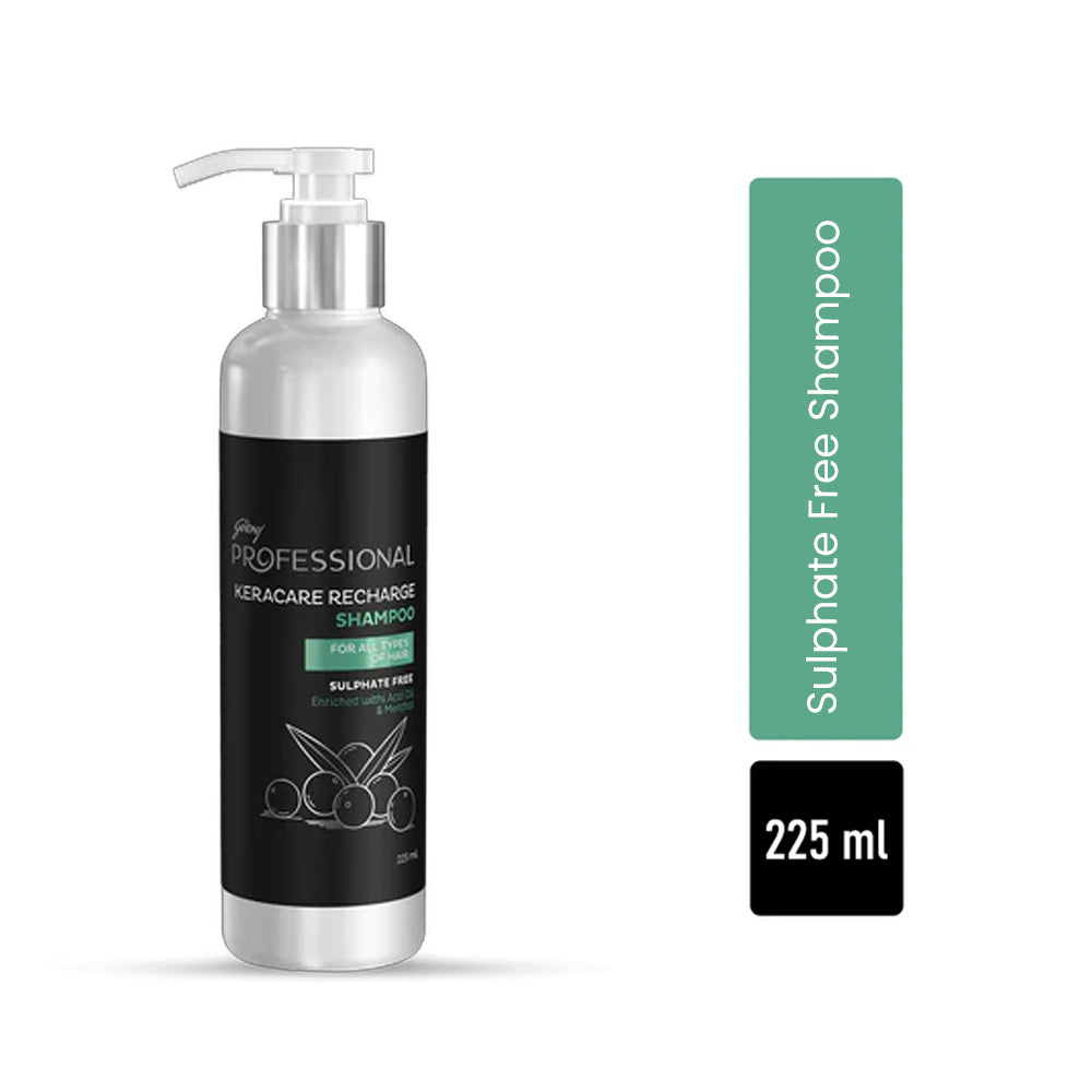 Godrej Professional Keracare Recharge Sulphate Free Shampoo, With Acai Oil And Menthol 225Ml