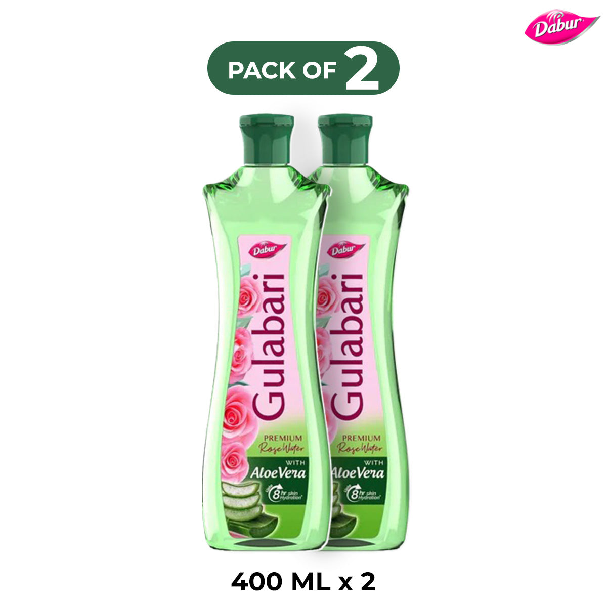 Dabur Gulabari Premium Rose Water with Aloe Vera Pack of 2 (400ml)