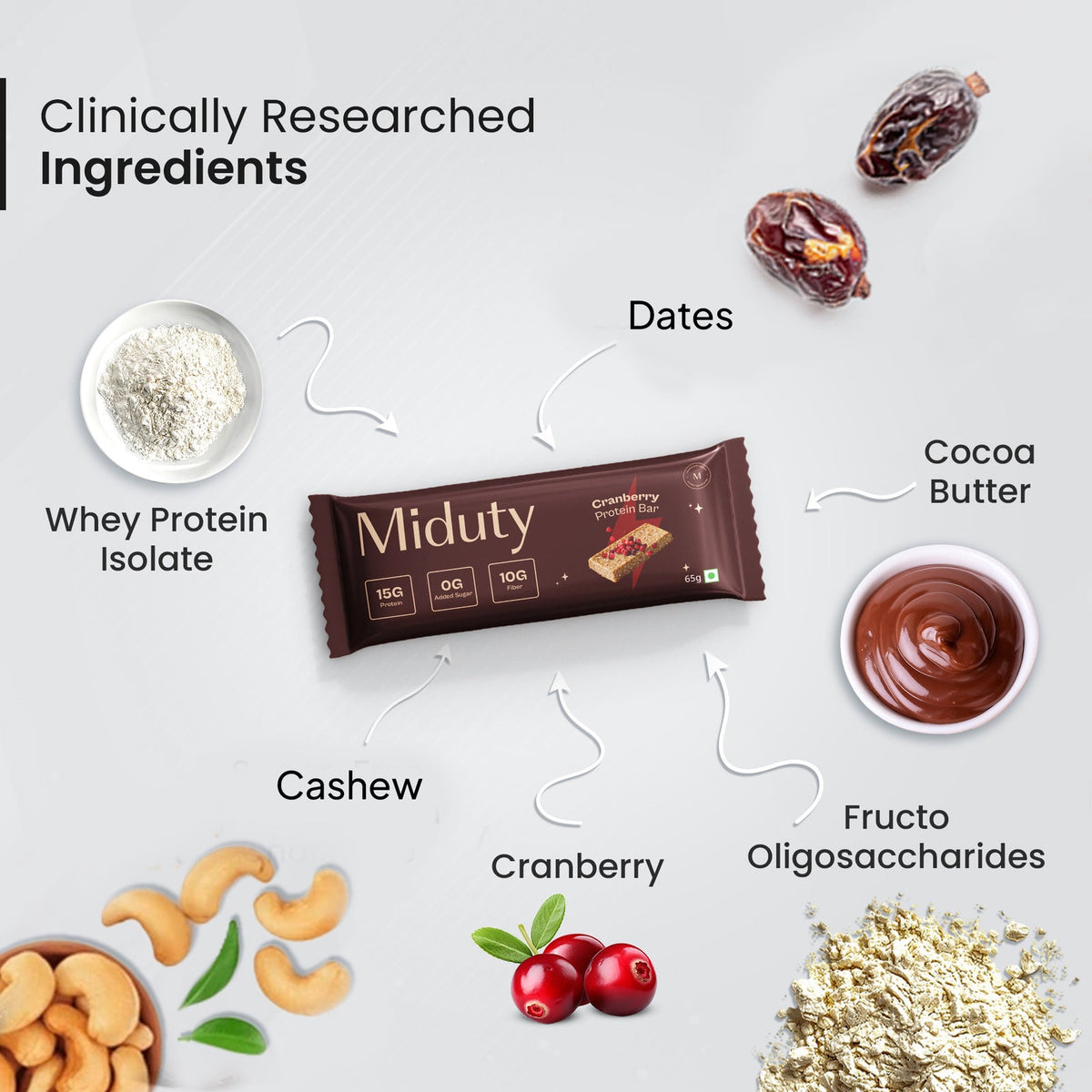 Miduty Protein Bars - Pack of 3 Cranberry 1, Coffee 1, Chocolate 1