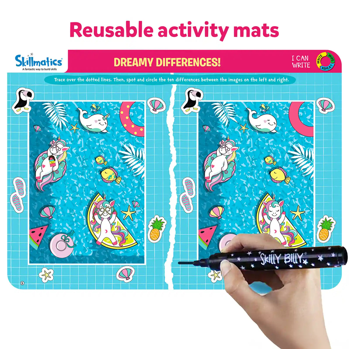 Skillmatics I Can Write Unicorn Edition | Reusable Activity Mats (ages 3-6)