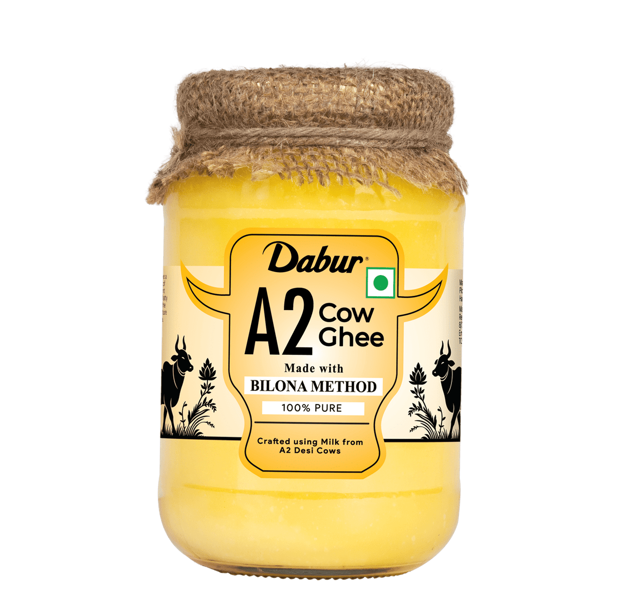 Dabur A2 Cow Ghee | Rich in Vitamin A & Antioxidant | Bilona method | Made from desi cows Milk Pack of 2 (500ml)