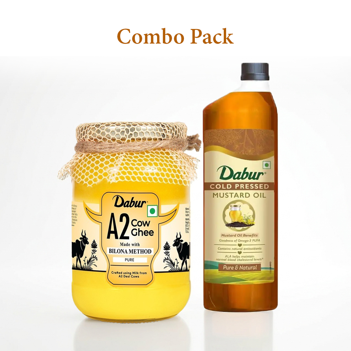 Dabur A2 Cow Ghee 500ml and Cold Pressed Mustard Oil 1ltr Combo Pack