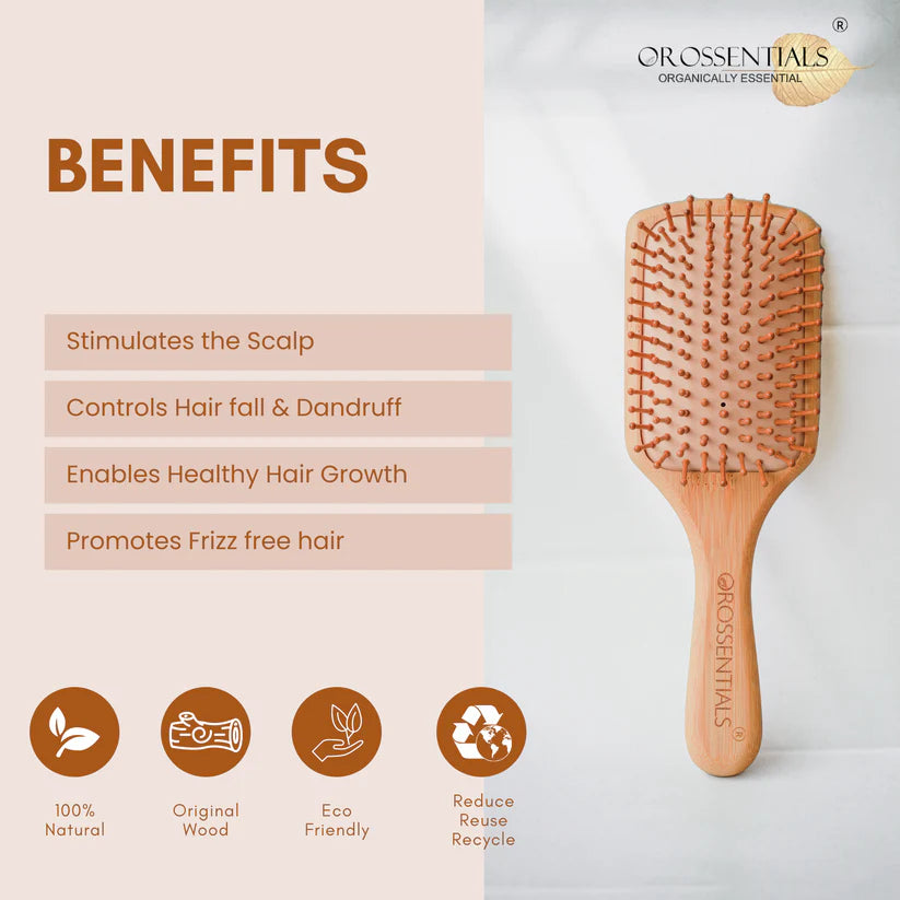 OROSSENTIALS Natural Wooden Hair Brush - Brown
