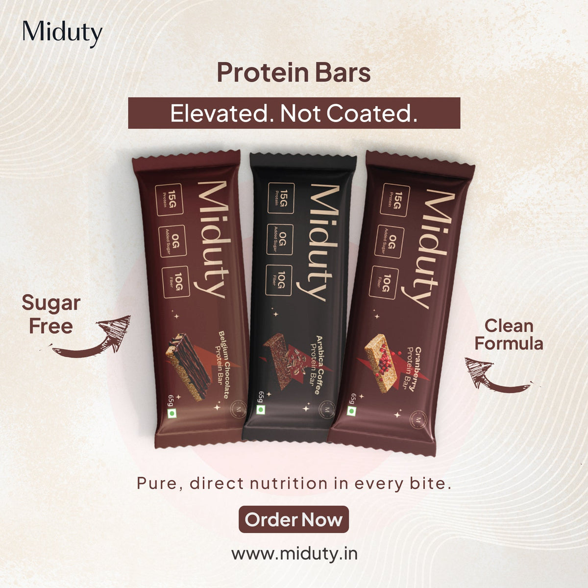 Miduty Protein Bars - Pack of 3 Cranberry 1, Coffee 1, Chocolate 1