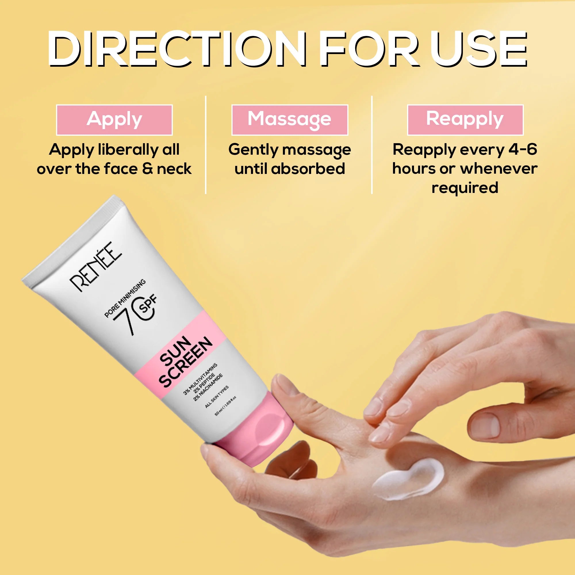 Renee - Pore Minimising Sunscreen SPF 70 with 3% multivitamins, 2% Peptides and 2% Niacinamide