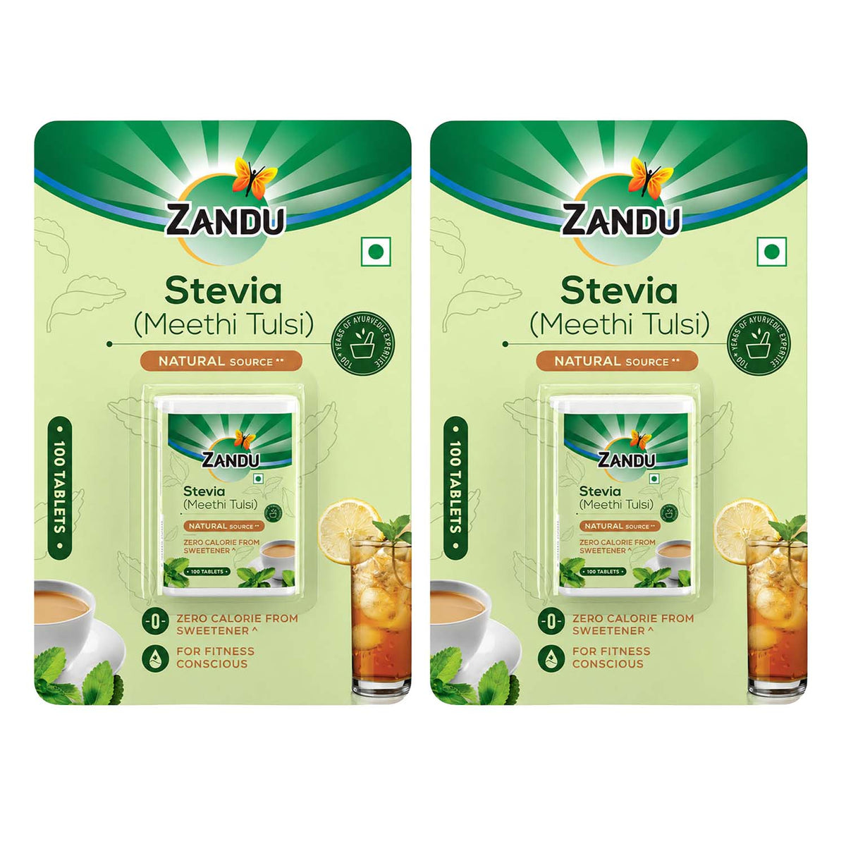 Zandu-O Diabetic-Friendly 0-kcal Sweetener Stevia (Tablets) 100 Tabs X 1U
