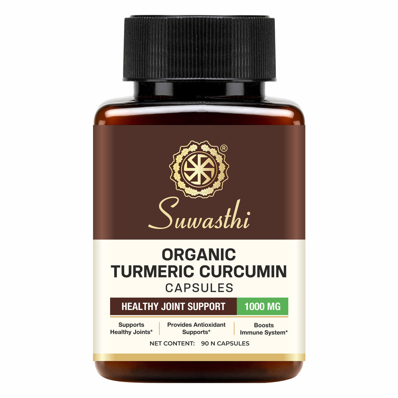Suwasthi Turmeric Curcumin Supplement 1000mg Per Serving | Turmeric Root Extract 95% Curcuminoids + Root Powder | 90 Vegan Capsules | Non-GMO | Gluten Free | HPMC Veg Capsules