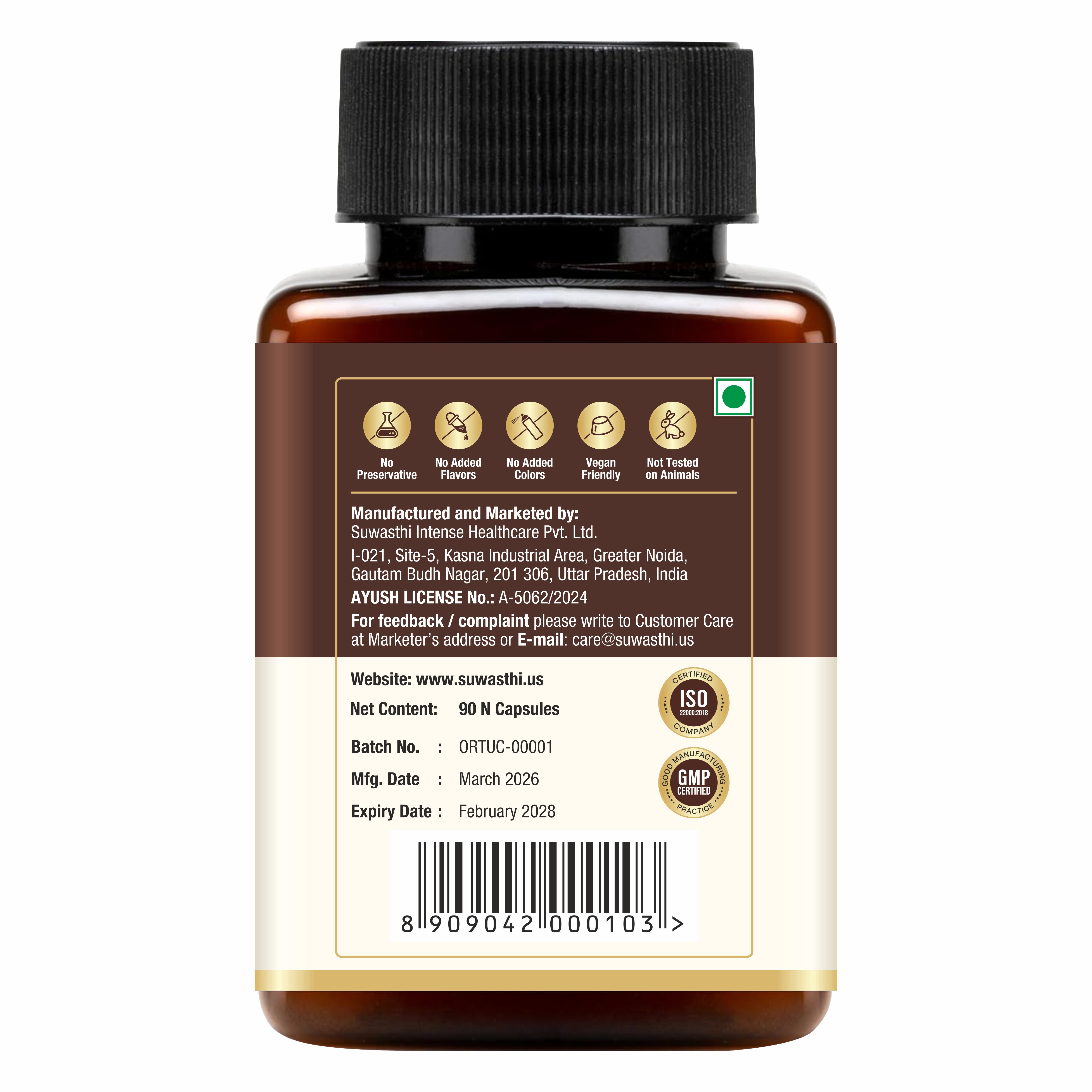 Suwasthi Turmeric Curcumin Supplement 1000mg Per Serving | Turmeric Root Extract 95% Curcuminoids + Root Powder | 90 Vegan Capsules | Non-GMO | Gluten Free | HPMC Veg Capsules