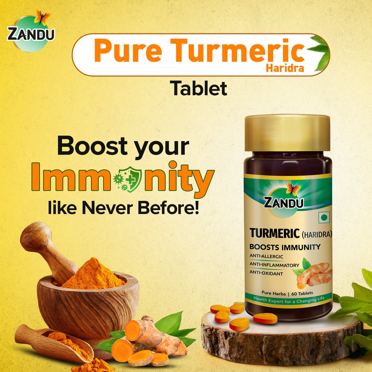 Zandu-O Zandu Turmeric Tablets for Immunity & Inflammation Relief 60 N Tabs X 2U