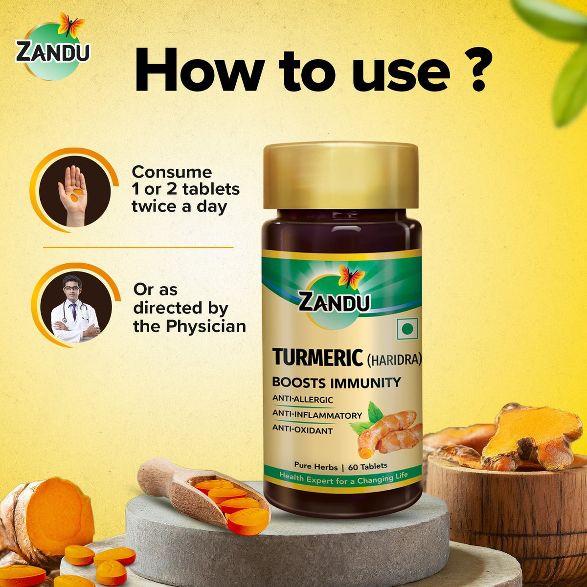 Zandu-O Zandu Turmeric Tablets for Immunity Boost & Inflammation Relief (60 tabs) 60 Tabs