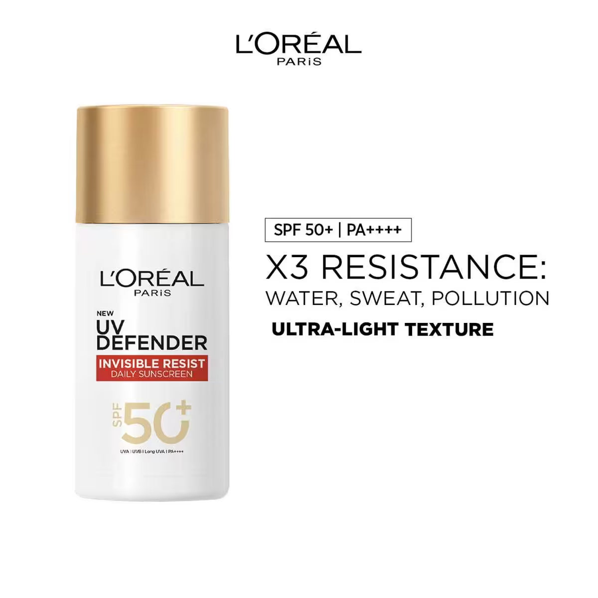 Loreal Paris - UV Defender Invisible Resist Daily Sunscreen SPF50+ PA++++ Lightweight (50ml)