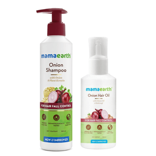 Mamaearth - Onion Shampoo With Onion & Plant Keratin (250ML) [Onion Hair Oil (100ML) Free]