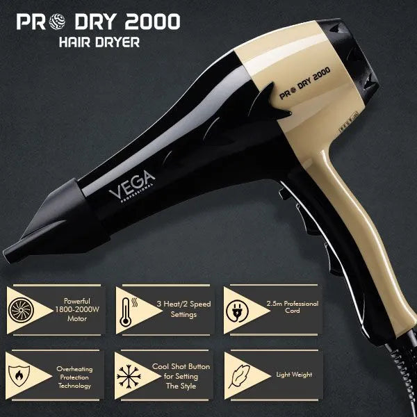 Vega - Pro Dry 2000 -2200W Hair Dryer -Gold - (VPVHD-04)