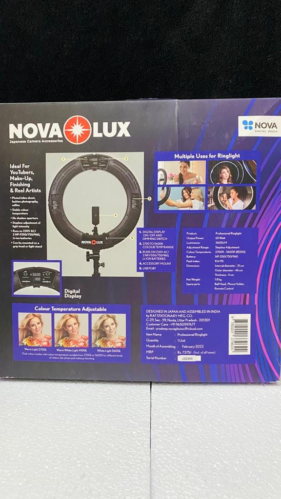 Nova Lux - Ringlight 65 Watt Digital Display Remote Control Access With Stand (Shipping Extra - 500/-Rupees)