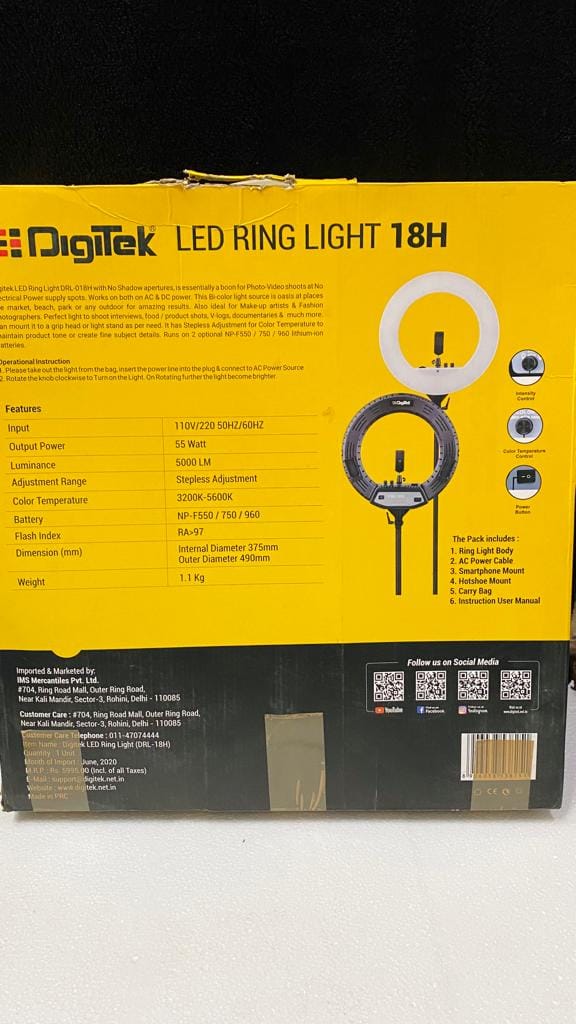 Digitek - Ringlight 55W - Without Remote and with Stand (Shipping Extra – 500/-Rupees)